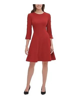 Женское бордовое платье TOMMY HILFIGER с рукавами 3/4 и круглым вырезом длиной до колена 8
