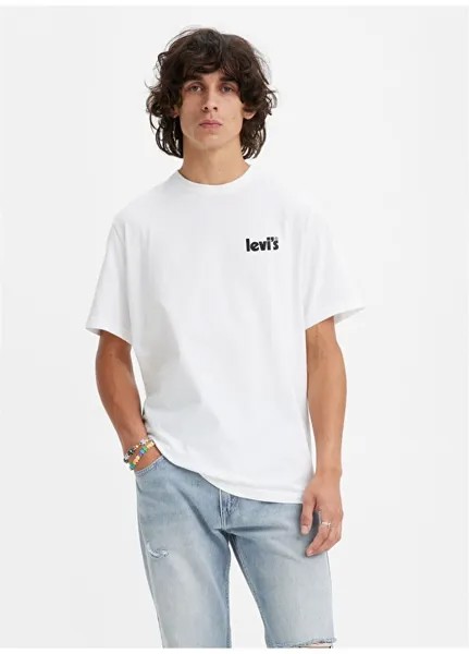 Белая мужская футболка с круглым вырезом и принтом Levis