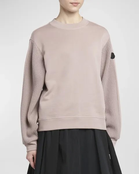 Толстовка с круглым вырезом и вязаными рукавами Moncler, цвет Pink