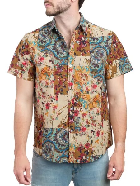Рубашка с коротким рукавом в стиле пэчворк с цветочным принтом Saryans Arthur, хаки