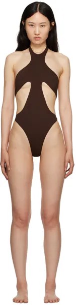 Mugler Коричневый купальник с вырезом