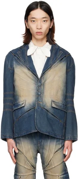 Синий строгий джинсовый пиджак Juntae Kim