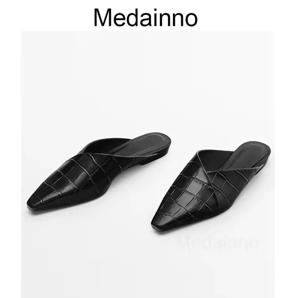 Medainno 2023 модные новые женские тапочки в марокканском стиле на плоской подошве с острым носком однотонные Простые повседневные женские шикарные слипоны