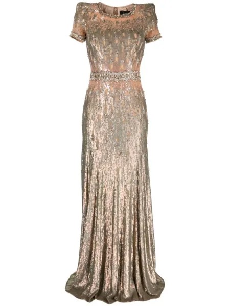 Jenny Packham вечернее платье Greta с пайетками, коричневый