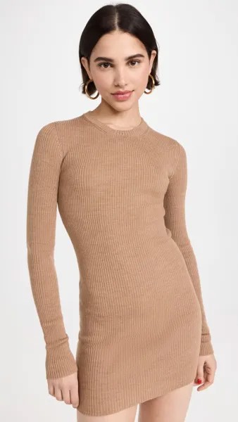 Платье мини WARDROBE.NYC Ribbed Long Sleeve, кэмел