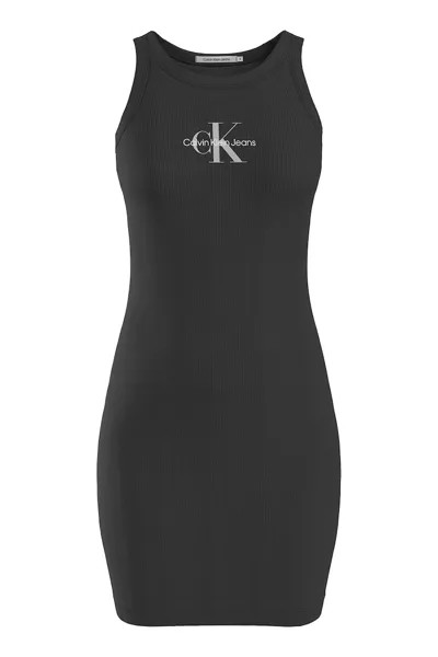 Платье со сборками и логотипом сверху Calvin Klein Jeans, черный