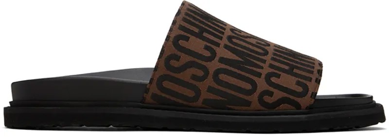 Коричневые шлепанцы с логотипом Moschino