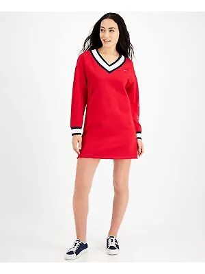 TOMMY JEANS Женское красное платье-свитер без подкладки с длинными рукавами и V-образным вырезом, размер M