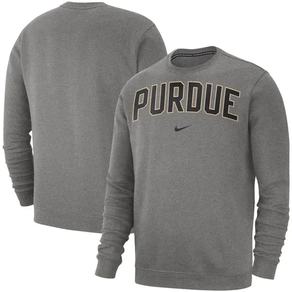 Мужской флисовый свитшот Purdue Boilermakers Club серого цвета с меланжевым отливом Nike