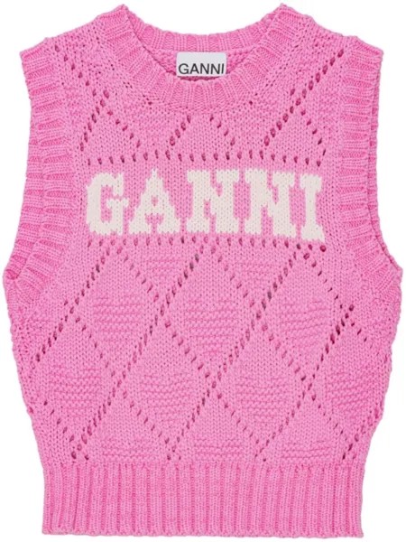 GANNI топ вязки интарсия с логотипом, розовый