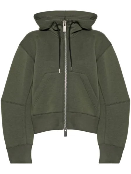 Sacai худи на молнии с кулиской, зеленый