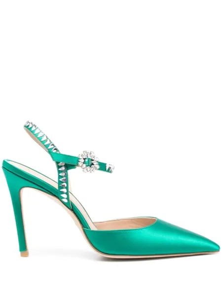 Stuart Weitzman туфли Gemcut 100 с ремешком на щиколотке, зеленый