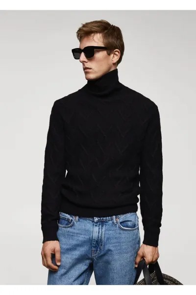 Шерстяной свитер Mango, черный
