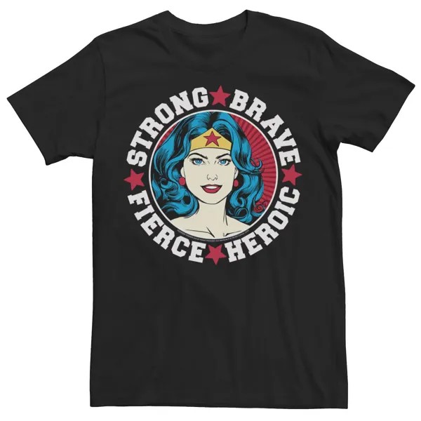 Мужская винтажная футболка с запахом и графическим рисунком «Чудо-женщина» DC Comics Strong Brave, Black Licensed Character, черный