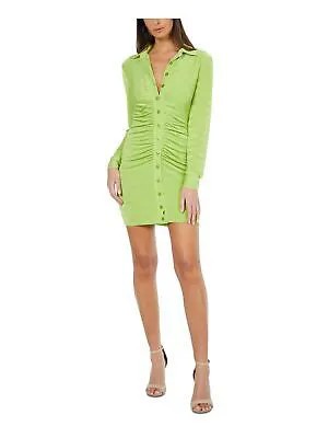 BEBE Женское зеленое мини-платье-рубашка с длинным рукавом и острым воротником для юниоров L