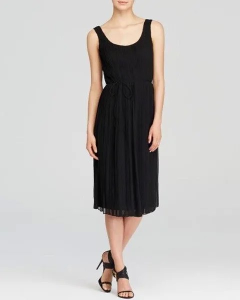 BURBERRY BRIT Черное плиссированное платье миди LBD из шелкового и льняного жоржета Cece 10 US