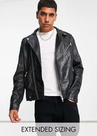 Черная кожаная байкерская куртка ASOS DESIGN-Черный цвет