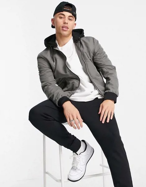 Серый бомбер с капюшоном River Island