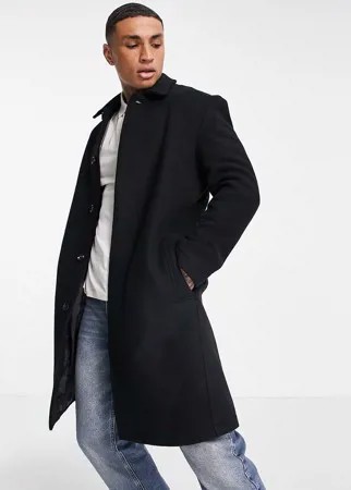 Полушерстяное черное пальто ASOS DESIGN-Черный цвет