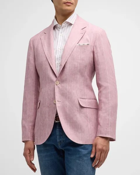 Мужское льняное спортивное пальто в широкую полоску Brunello Cucinelli, цвет Pink