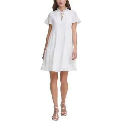 DKNY Женское шифоновое коктейльное платье цвета слоновой кости с рюшами, облегающее и расклешенное, 8 BHFO 9277