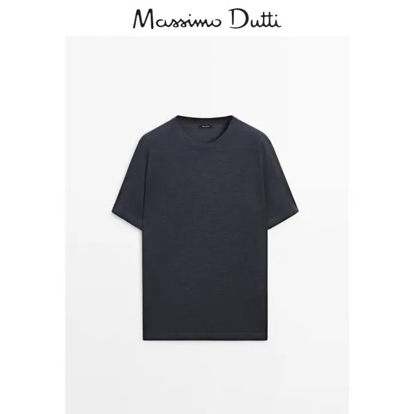 Свитер шерстяной мужской Massimo Dutti с круглым вырезом и короткими рукавами, синий