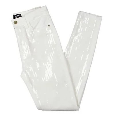 Женские белые джинсы-скинни Marciano со средней посадкой, расшитые блестками, белые выстиранные джинсы 25 BHFO 3638