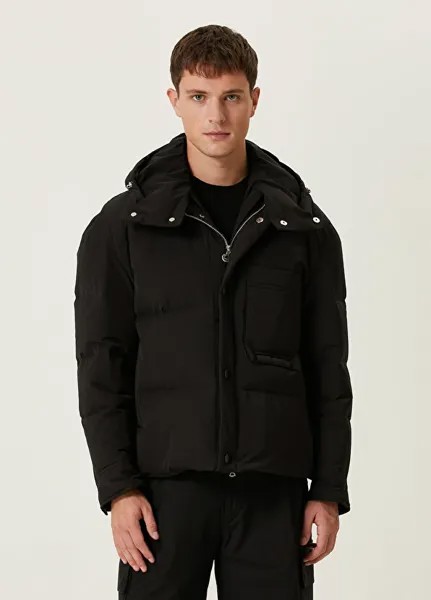 Черное пуховое пальто с капюшоном Solid Homme