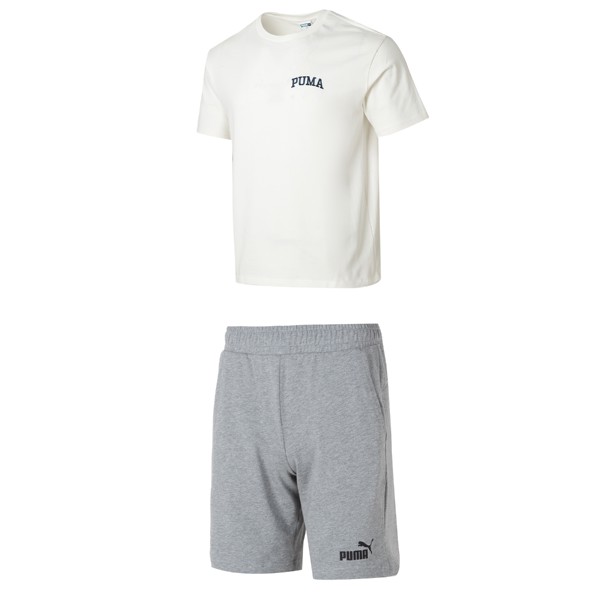 Повседневный спортивный мужской комплект: белый топ + серые шорты Puma, белый