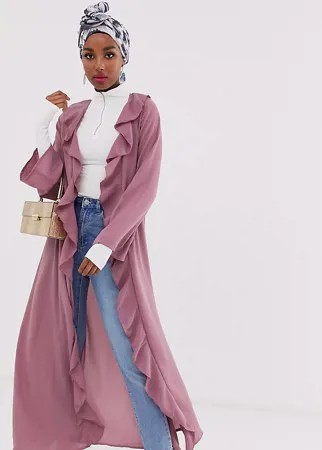 Пыльно-розовое легкое пальто с оборками Verona-Розовый