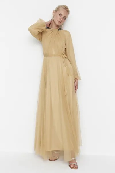 Вечернее платье - Золотистый - Макси Trendyol Modest, золотой