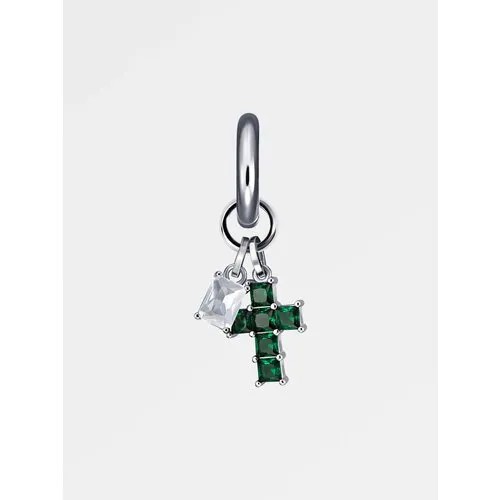 Моносерьга RUSHEV CRISTAL + CROSS, фианит, размер 50 мм, белый, серебряный