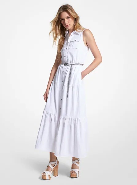 Платье-рубашка макси из смесового льна Slub Michael Kors, белый