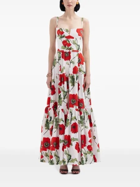 Платье макси с принтом Oscar de la Renta, белый