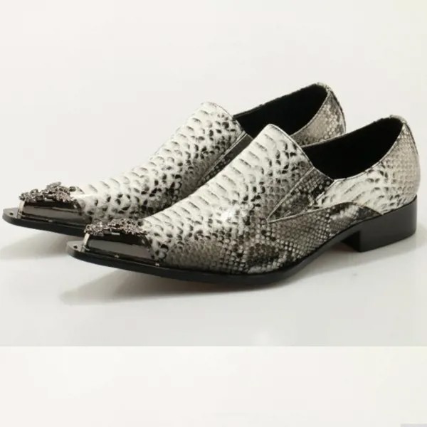 Мужские классические туфли Chaussure Homme, свадебные туфли из натуральной змеиной кожи с металлическим острым носком, оксфорды, мужские серые лоферы