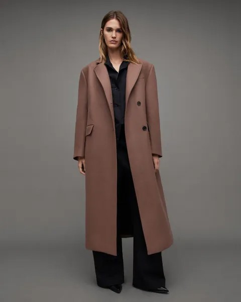 Пальто макси-длины из смесовой шерсти James AllSaints, каштановый