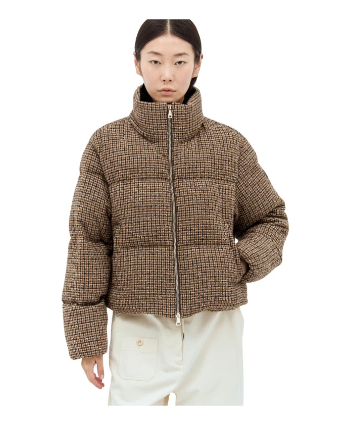 Короткий пуховик из смесовой шерсти Moncler, коричневый