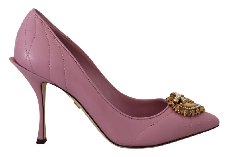 DOLCE - GABBANA Туфли Розовые кожаные туфли-лодочки на каблуке с сердечком DEVOTION EU38 / US7,5