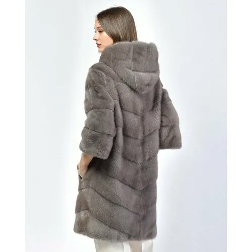 Пальто ANTONIO DIDONE, норка, силуэт прямой, капюшон, пояс/ремень, размер 46, серый