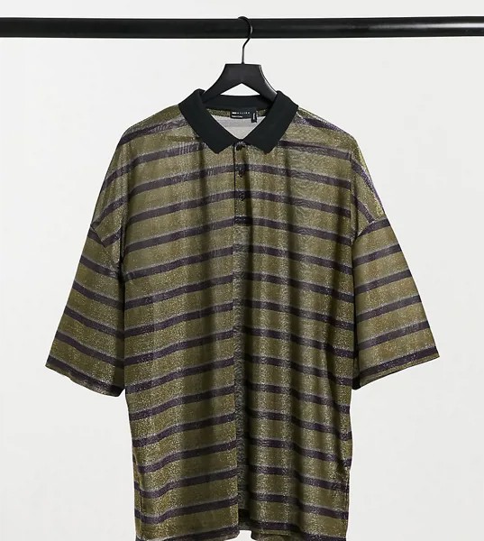 Блестящее oversized-поло в полоску с эффектом металлик ASOS DESIGN Plus-Мульти