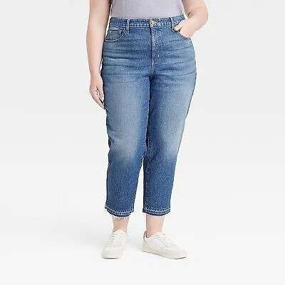 Винтажные прямые джинсы для женщин больших размеров с высокой посадкой - универсальная резьба индиго 22W