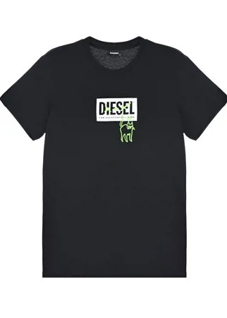 Черная футболка с логотипом и вышивкой Diesel