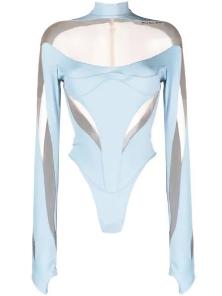 Mugler боди с прозрачными вставками, синий