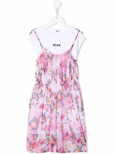 MSGM Kids платье-футболка с цветочным принтом