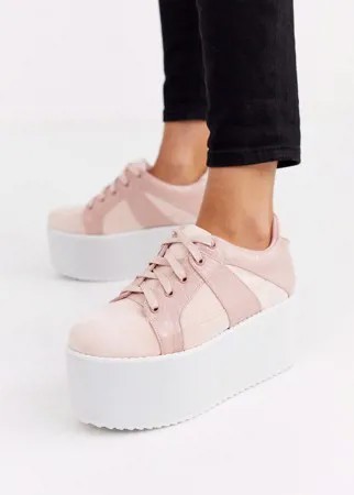 Розовые кроссовки на шнуровке и массивной платформе Lost Ink-Розовый