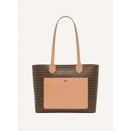 Сумка тоут DKNY Ines Tote Logo, фактура матовая, гладкая, коричневый, бежевый