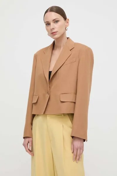 Пиджак из смесового льна Weekend Max Mara, коричневый