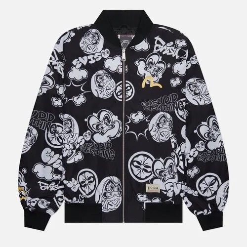 Куртка Evisu демисезонная, силуэт свободный, подкладка, размер XL, черный