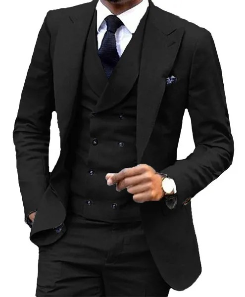 2019 индивидуальный заказ, черный мужской свадебный смокинг, элегантный смокинг для жениха, мужской деловой вечерний Блейзер, костюм из 3 предметов (пиджак + брюки + жилет)