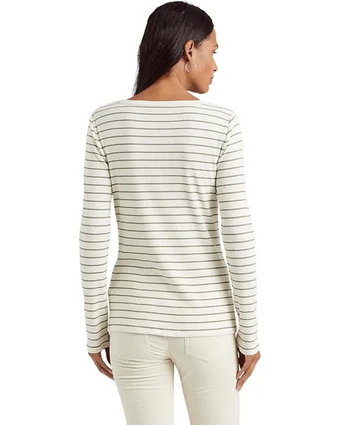 Топ LAUREN Ralph Lauren Striped Jersey Henley Top, цвет Mascarpone Cream/Muted Moss